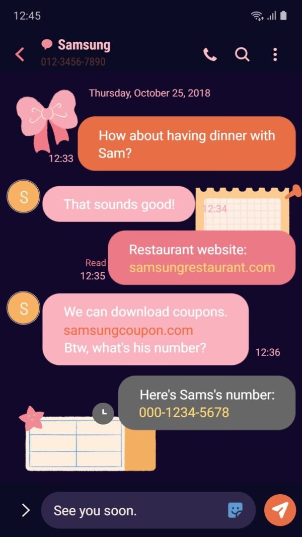 Samsung Themes: [Sim] Cute Note ~ Premium Theme adorable notes on dark phone screen - Image 4