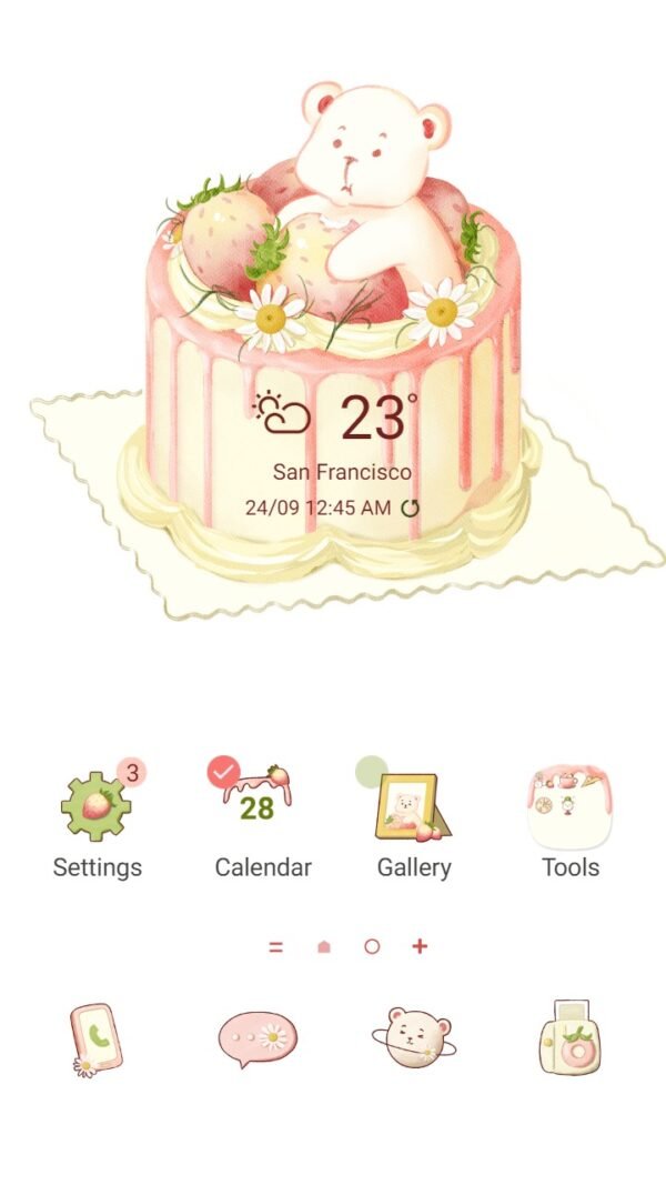 Samsung Themes: [Sim] Strawberry Bear Cake ~ Premium Theme the sweetness of a delicious cake