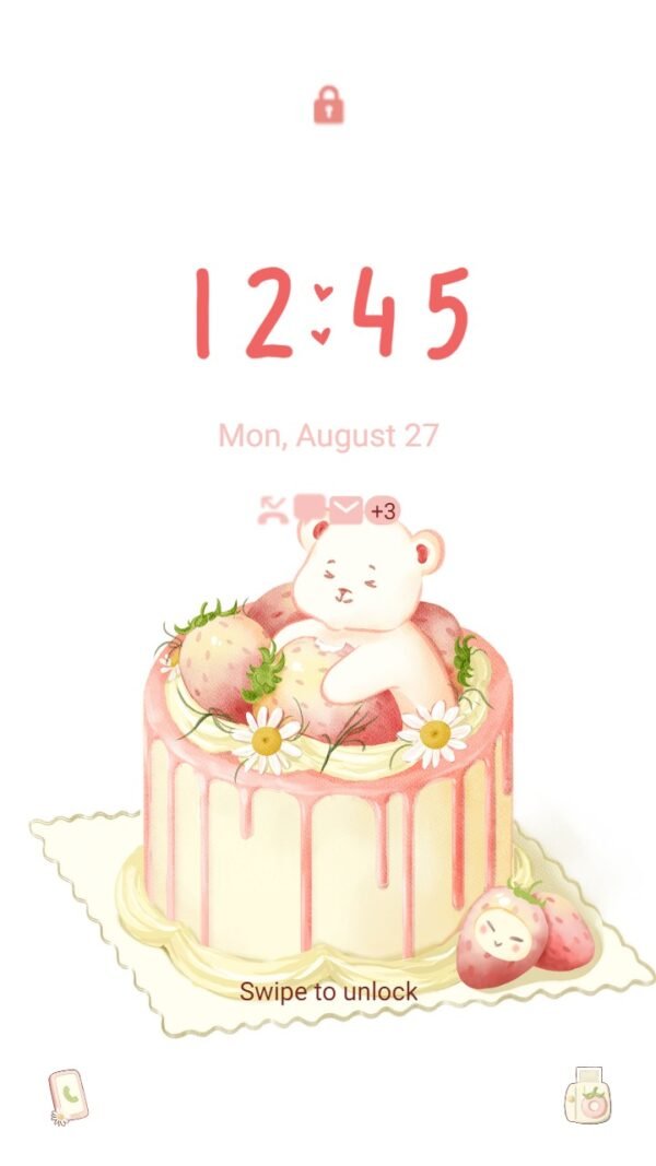 Samsung Themes: [Sim] Strawberry Bear Cake ~ Premium Theme the sweetness of a delicious cake - Image 2