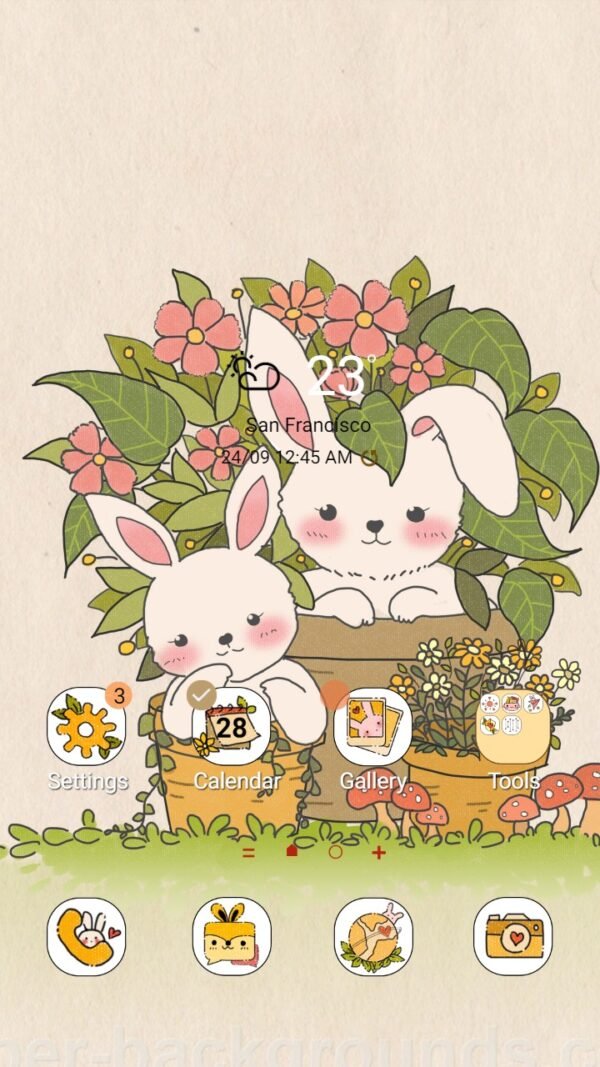 Samsung Themes: [Sim] Bunny Couple ~ Premium Theme the adorable bunnies joyfully playing together