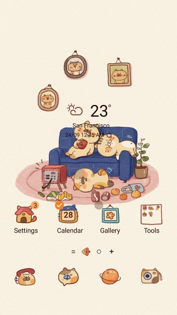 Samsung Themes: ❤️Mun❤️ Sleepy Cats ~❤️ Premium Theme with cute cozy cat family relaxing theme for a comfy vibe.