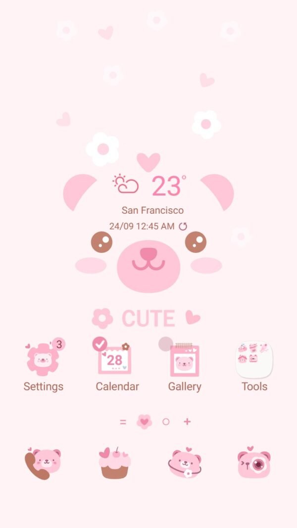 Samsung Themes: ❤️Mun❤️ Pinky Bear ~❤️ Premium Theme adorable bear in soft pink hues