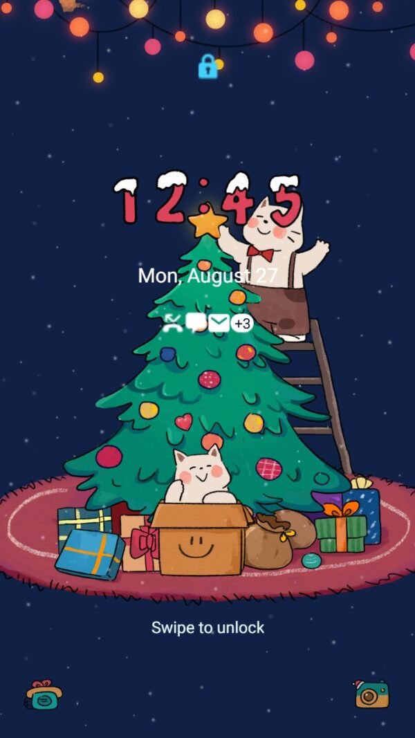 Samsung Themes: ❤️Mun❤️ Merry Catmas ~❤️ Premium Theme cats decorating a Christmas tree - Image 2