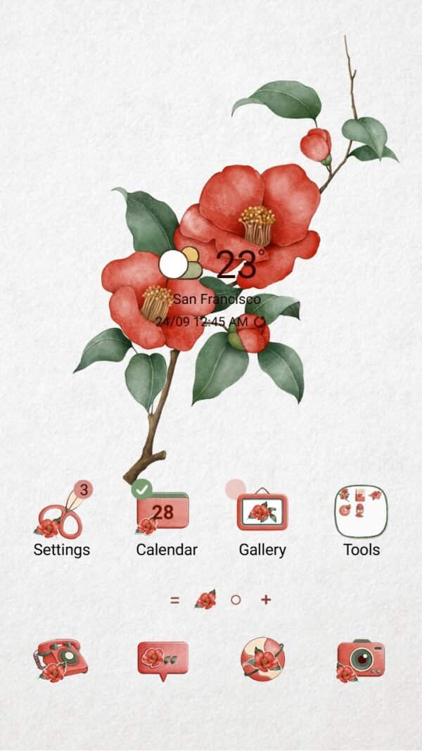 Samsung Themes: ❤️Mun❤️ Elegant Camellia ~❤️ Premium Theme with delicate red camellia branch