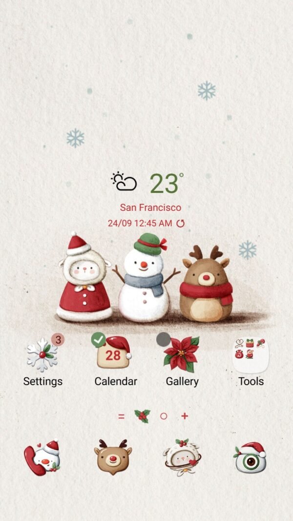 Samsung Themes: ❤️Mun❤️ Christmas Friends ~❤️ Premium Theme adorable snowman, reindeer, and Santa