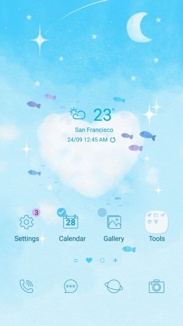 Samsung Themes: ❤️Mun❤️ Cloudy Sky Love ~❤️ Premium Theme sparkling stars in a dreamy blue sky