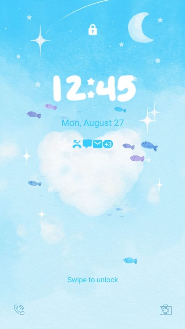 Samsung Themes: ❤️Mun❤️ Cloudy Sky Love ~❤️ Premium Theme sparkling stars in a dreamy blue sky - Image 2