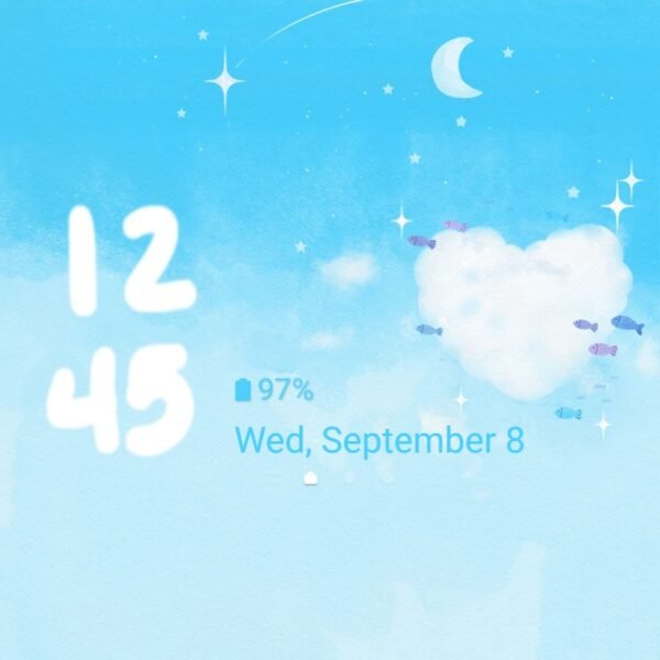 Samsung Themes: ❤️Mun❤️ Cloudy Sky Love ~❤️ Premium Theme sparkling stars in a dreamy blue sky - Image 8