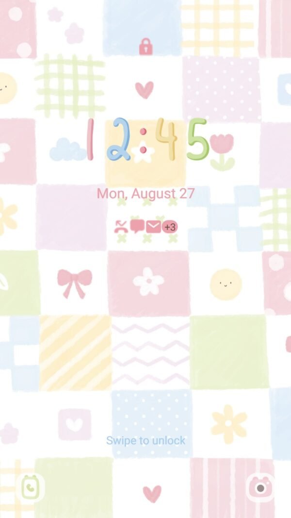 Samsung Themes: ❤️Mun❤️ Patchwork Pastels ~❤️ Premium Theme soft pastel patchwork pattern with playful icons for a cheerful - Image 2