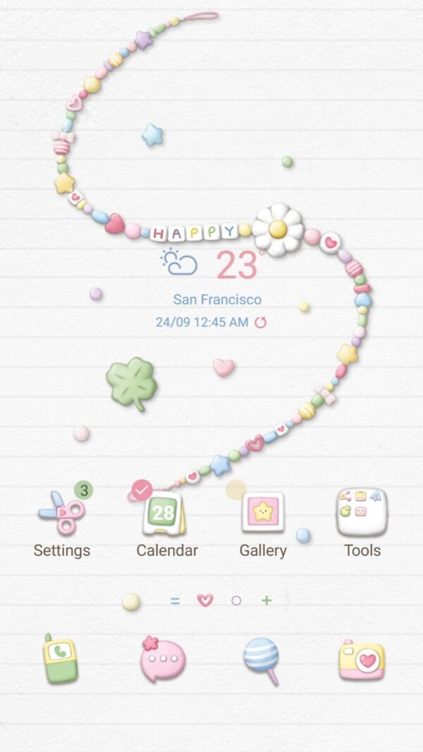 Samsung Themes: ❤️Mun❤️ Sweet Bracelet ~❤️ Premium Theme with colorful beads, stars, and clovers in a joyful design