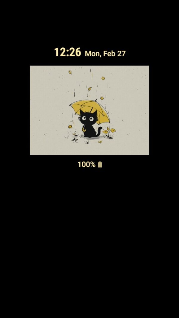 Samsung Themes: ❤️Mun❤️ Rainy Cat Dreams ~❤️ Premium Theme black cat finds warmth under a yellow umbrella - Image 7