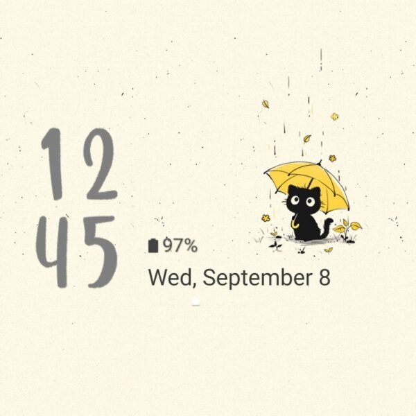 Samsung Themes: ❤️Mun❤️ Rainy Cat Dreams ~❤️ Premium Theme black cat finds warmth under a yellow umbrella - Image 8