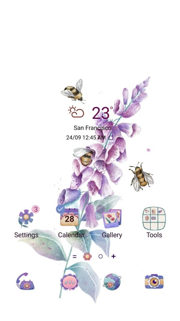 Samsung Themes: ❤️Mun❤️ Floral Nectar ~❤️ Premium Theme a delicate lavender flower with buzzing bees