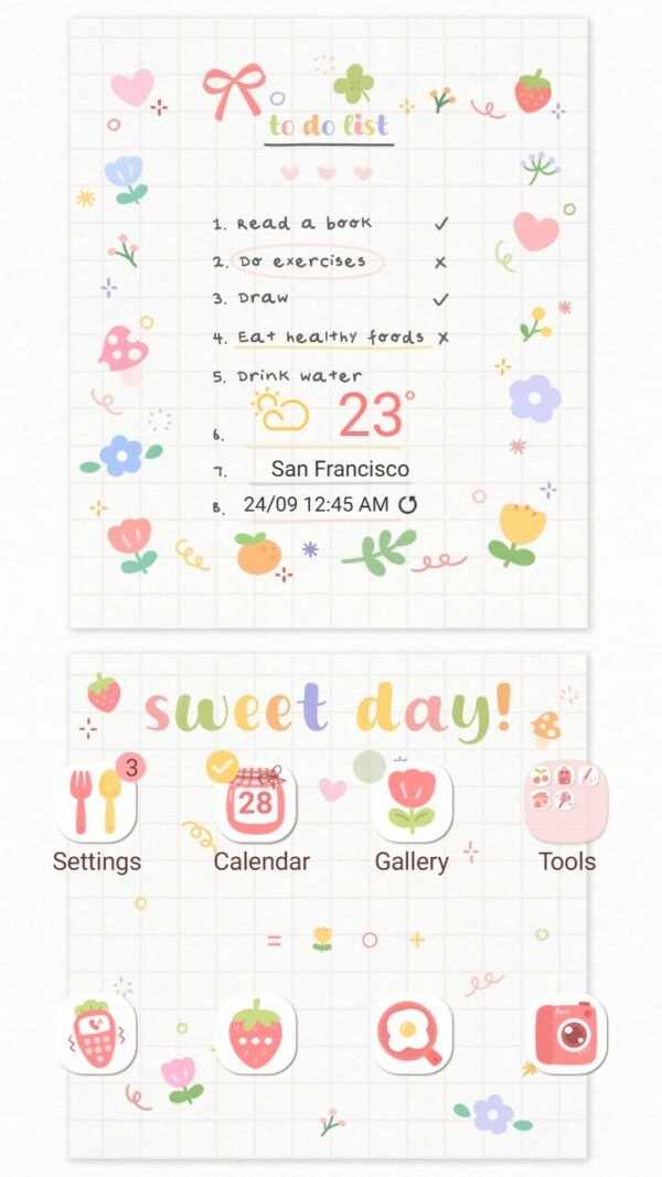Samsung Themes: ❤️Mun❤️ Note List ~❤️ Premium Theme to do items are noted down in lovely detail.