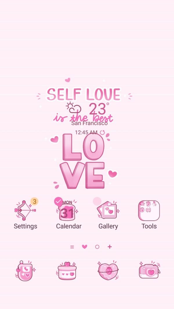 Samsung Themes: ❤️Mun❤️ Love Yourself ~❤️ Premium Theme embrace positivity with a pink reminder