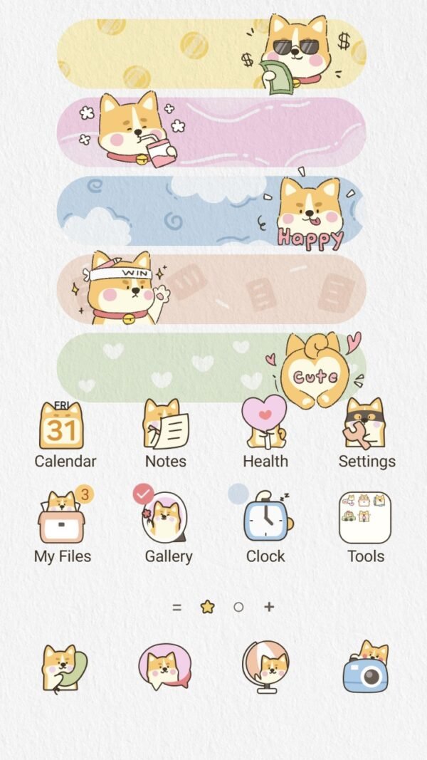 Samsung Themes: ❤️Mun❤️ Shiba Vibes ~❤️ Premium Theme playful Shiba Inu in pastel colors