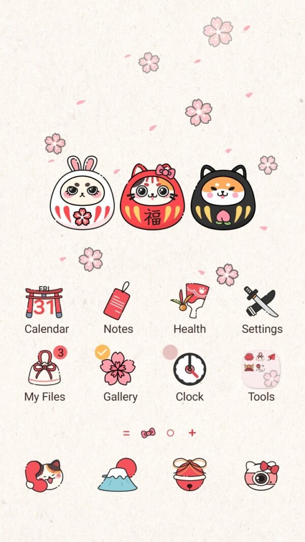 Samsung Themes: ❤️Mun❤️ Kawaii Daruma Doll ~❤️ Premium Theme with cute daruma doll and cherry blossoms screen shot 0