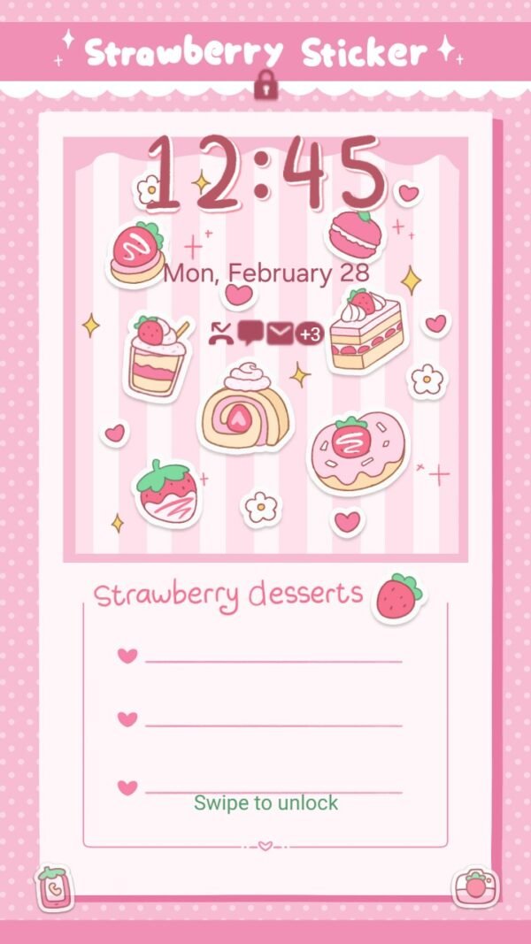 Samsung Themes: ❤️Mun❤️ Strawberry Sweetness ~❤️ Premium Theme sweet strawberry desserts for a pastel paradise screen shot 1
