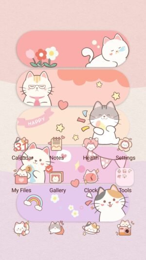 Samsung Themes: [Sim] Cheerful Cats Scenes ~ Premium Theme brighten your screen with playful pastel cats screen shot 0