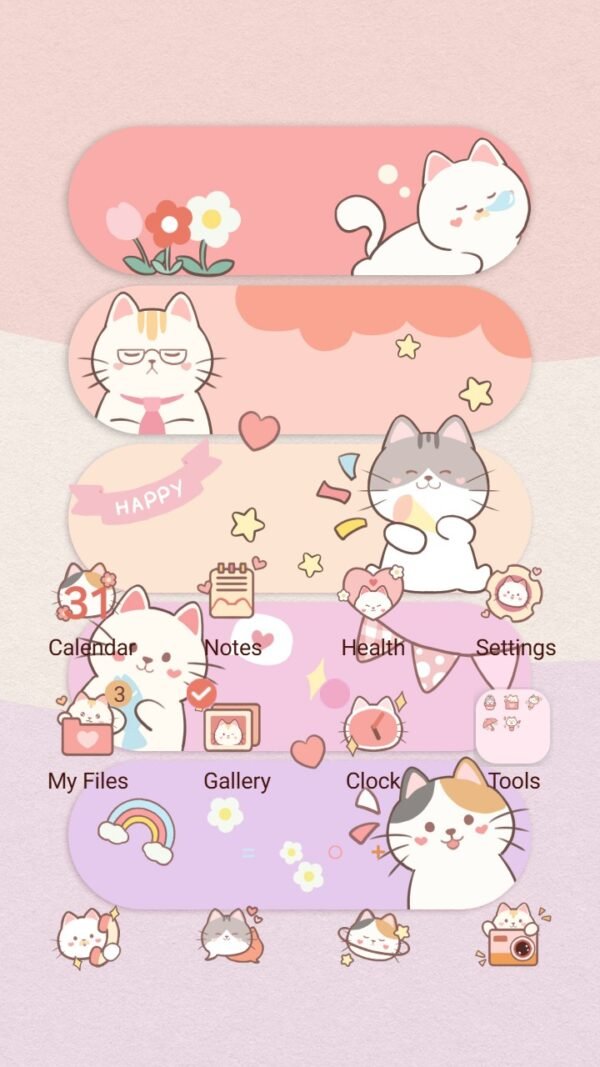 Samsung Themes: [Sim] Cheerful Cats Scenes ~ Premium Theme brighten your screen with playful pastel cats screen shot 0