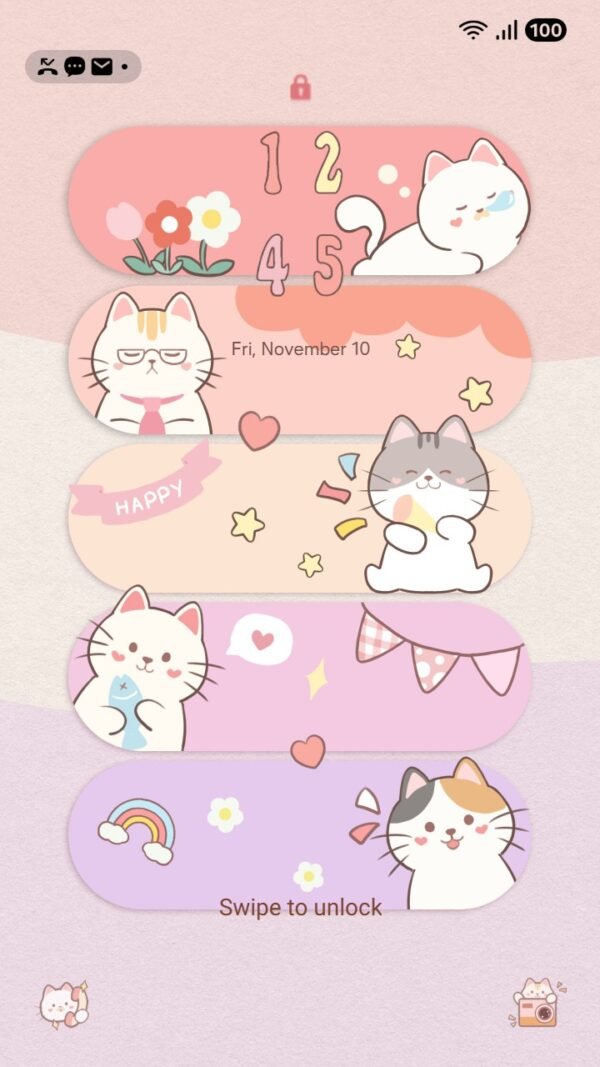Samsung Themes: [Sim] Cheerful Cats Scenes ~ Premium Theme brighten your screen with playful pastel cats screen shot 1