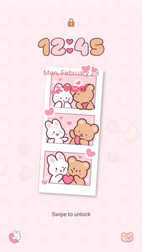 Samsung Themes: [Sim] Bunny Bear Love ~ Premium Theme sweet moments of bunny and bear affection screen shot 1