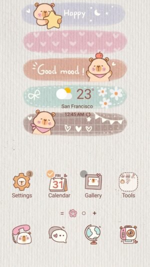 Samsung Themes: ❤️Mun❤️ Cozy Capybara ~❤️ Premium Theme soft pastel vibes with a happy capybara screen shot 0