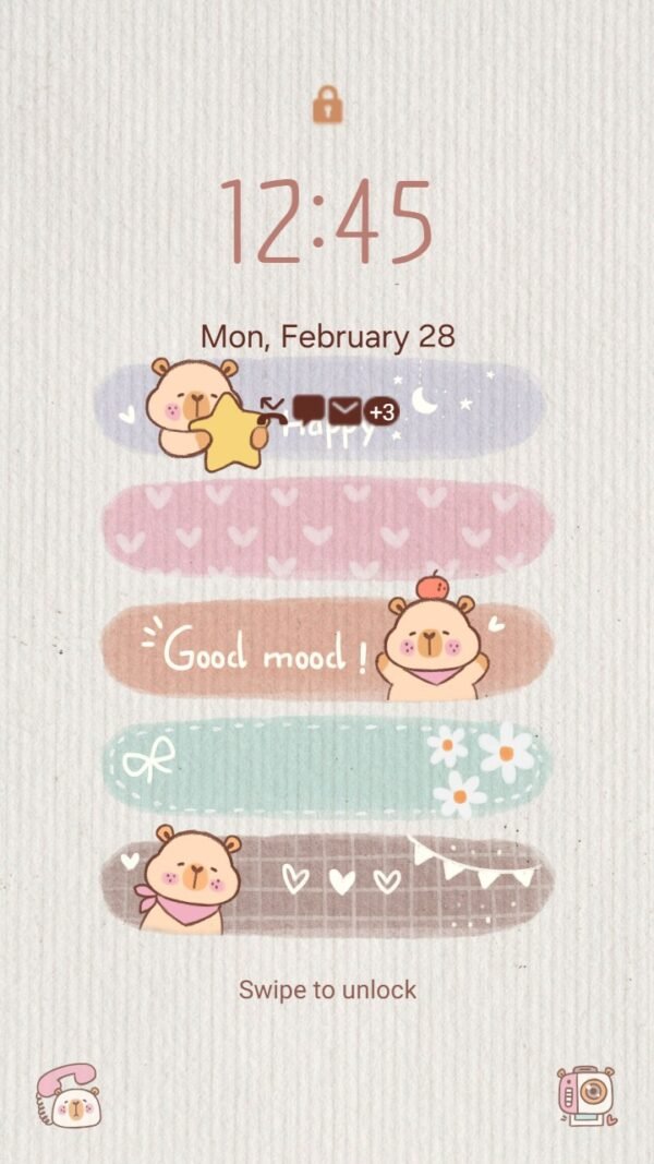 Samsung Themes: ❤️Mun❤️ Cozy Capybara ~❤️ Premium Theme soft pastel vibes with a happy capybara screen shot 1