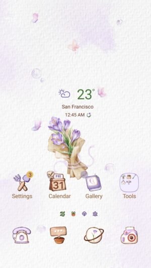 Samsung Themes: [Sim] Lavender Bloom ~ Premium Theme delicate lavender flower with a watercolor touch screen shot 0