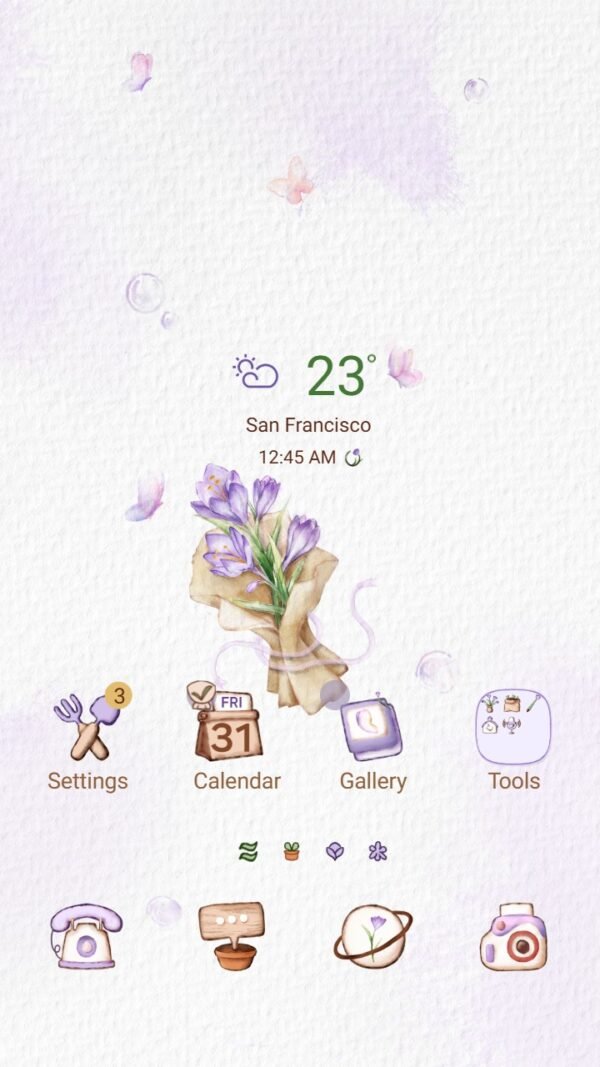 Samsung Themes: [Sim] Lavender Bloom ~ Premium Theme delicate lavender flower with a watercolor touch screen shot 0