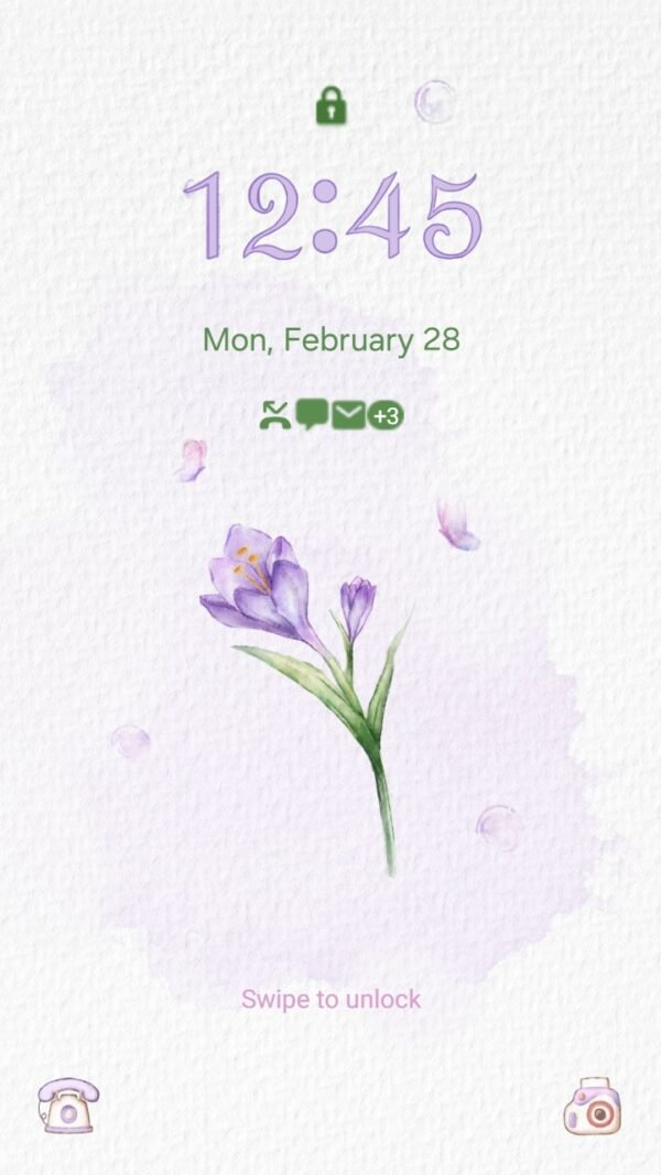 Samsung Themes: [Sim] Lavender Bloom ~ Premium Theme delicate lavender flower with a watercolor touch screen shot 1