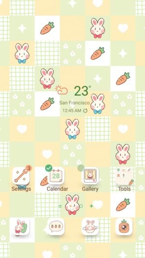 Samsung Themes: [Sim] Bunny Patch ~ Premium Theme adorable bunnies and carrots in a cute patchwork design screen shot 0