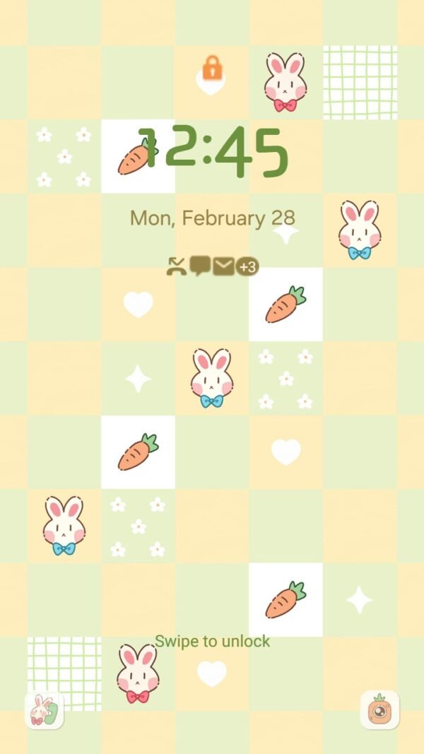 Samsung Themes: [Sim] Bunny Patch ~ Premium Theme adorable bunnies and carrots in a cute patchwork design screen shot 1