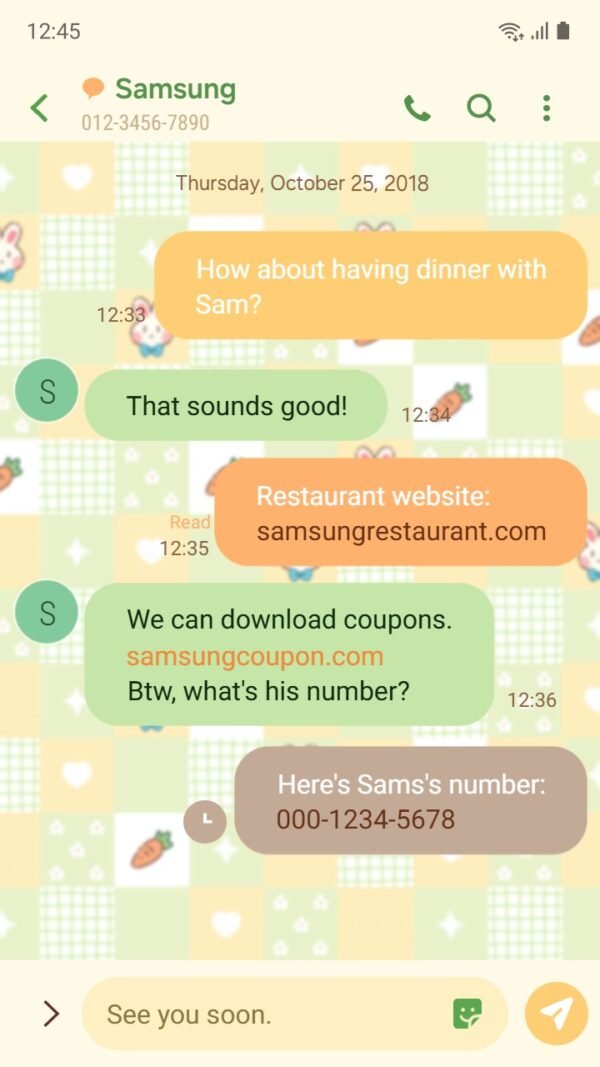 Samsung Themes: [Sim] Bunny Patch ~ Premium Theme adorable bunnies and carrots in a cute patchwork design screen shot 3