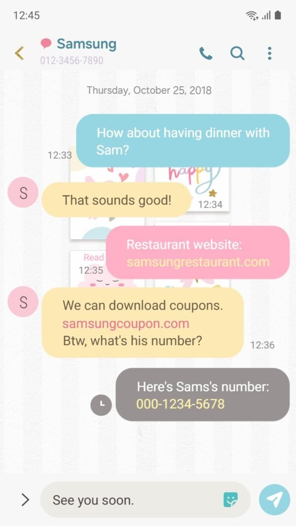 Samsung Themes: ❤️Mun❤️ Sweet Whimsy ~❤️ Premium Theme bird, happy message, rainbow cloud, and butterflies in soft harmony screen shot 3
