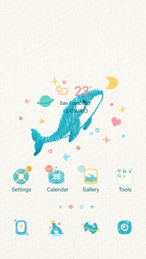 Samsung Themes: ❤️Mun❤️ Cosmic Whale Dreams ~❤️ Premium Theme whimsical whale in a starry night sky screen shot 0