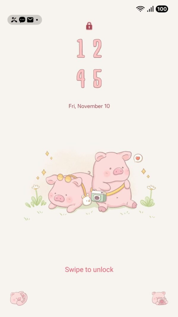Samsung Themes: [Sim] Pig couple ~ Premium Theme about the adorable pair of pigs brings a feeling of happiness screen shot 1