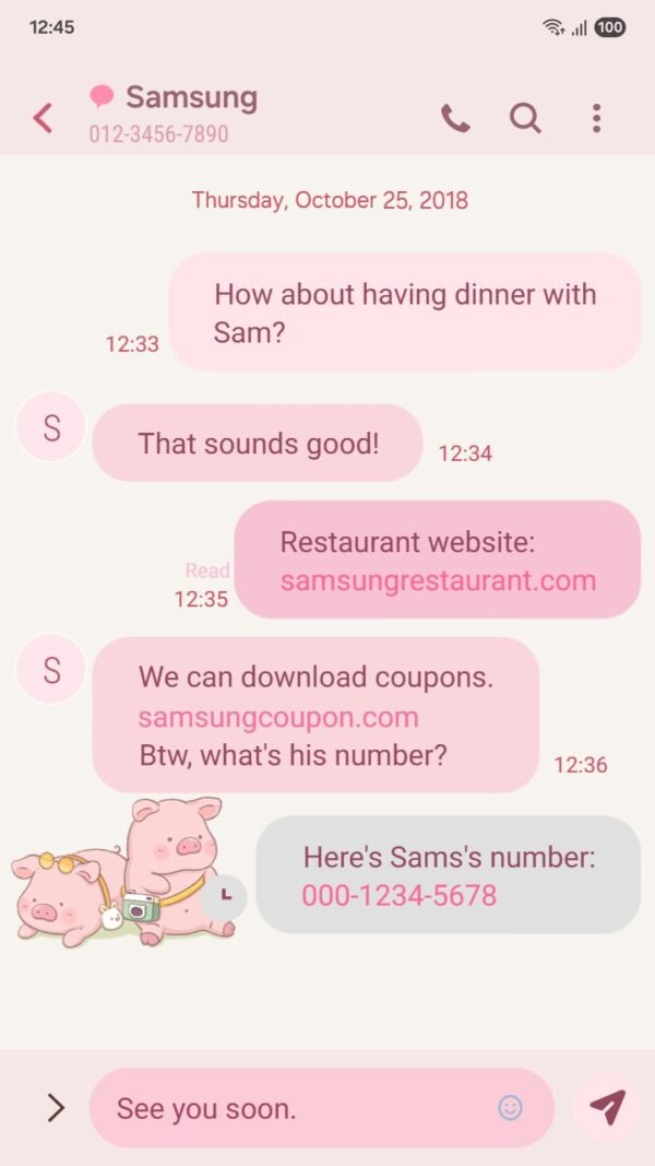 Samsung Themes: [Sim] Pig couple ~ Premium Theme about the adorable pair of pigs brings a feeling of happiness screen shot 3
