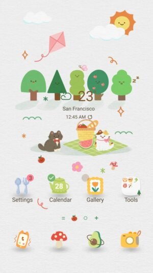 Samsung Themes: ❤️Mun❤️ Sunny Picnic ~❤️ Premium Theme a perfect day for a cozy picnic with cat couple screen shot 0