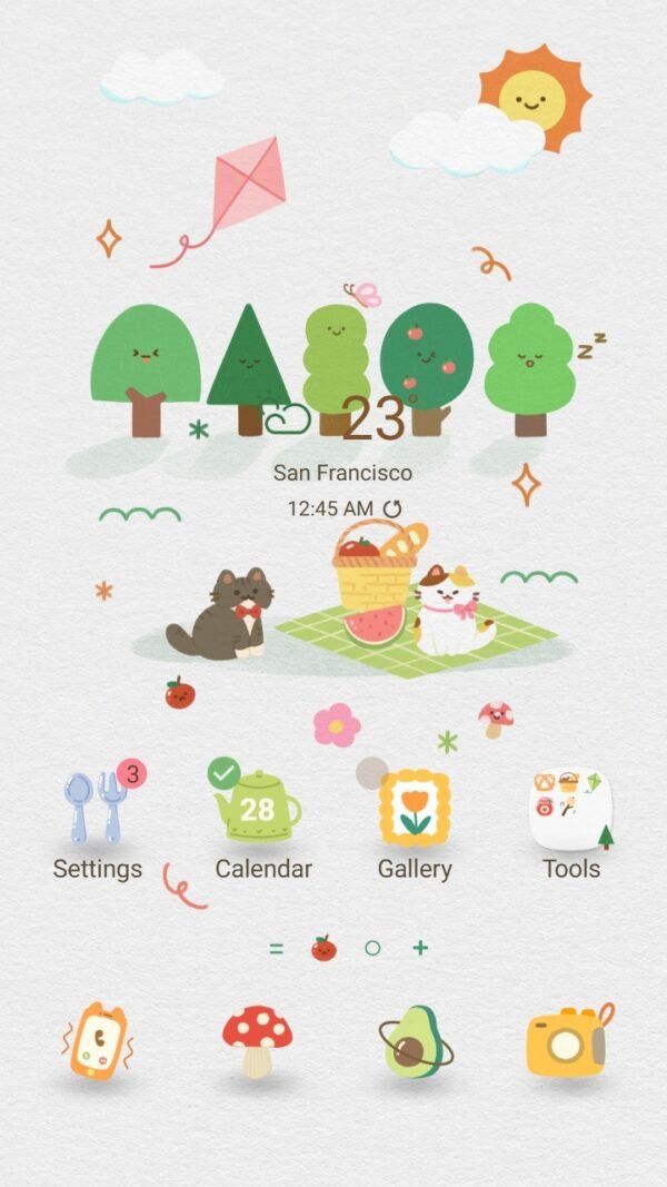 Samsung Themes: ❤️Mun❤️ Sunny Picnic ~❤️ Premium Theme a perfect day for a cozy picnic with cat couple screen shot 0