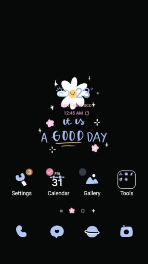Samsung Themes: ❤️Mun❤️ Midnight Bloom ~❤️ Premium Theme a happy daisy in dark mode screen shot 0