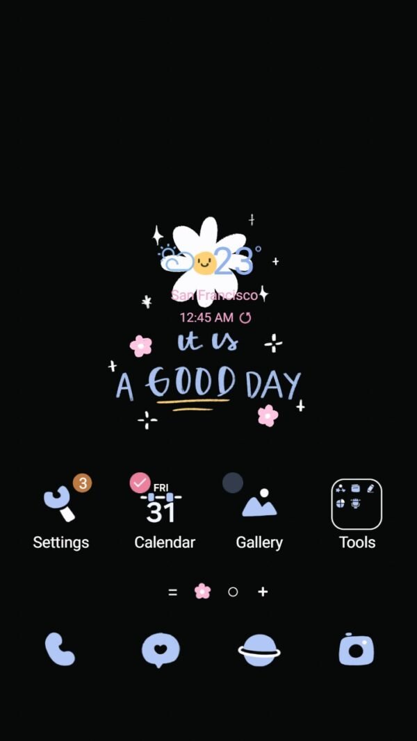 Samsung Themes: ❤️Mun❤️ Midnight Bloom ~❤️ Premium Theme a happy daisy in dark mode screen shot 0