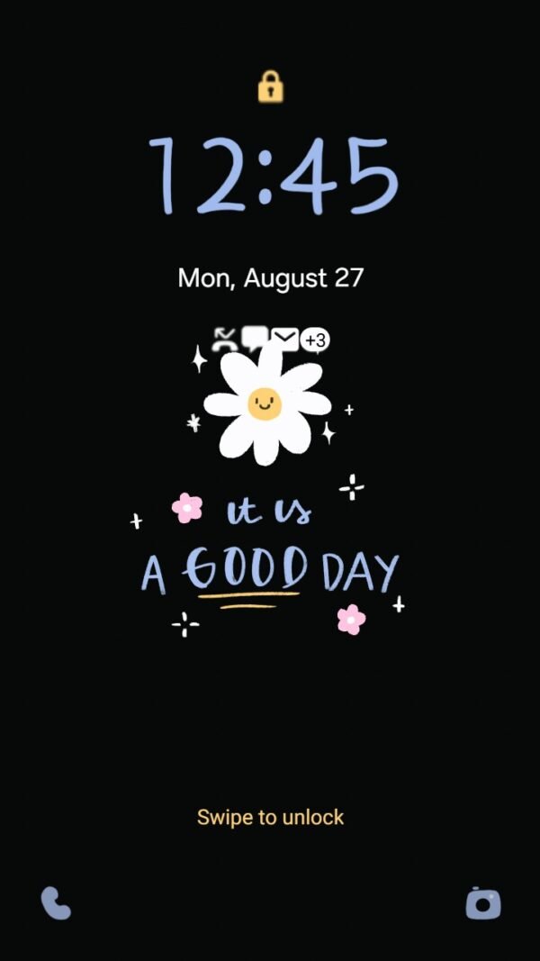 Samsung Themes: ❤️Mun❤️ Midnight Bloom ~❤️ Premium Theme a happy daisy in dark mode screen shot 1