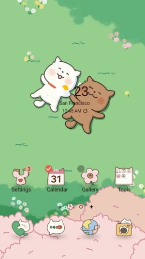 Samsung Themes: ❤️Mun❤️ Lazy Day Love ~❤️ Premium Theme cute cats cuddling in a peaceful meadow screen shot 0