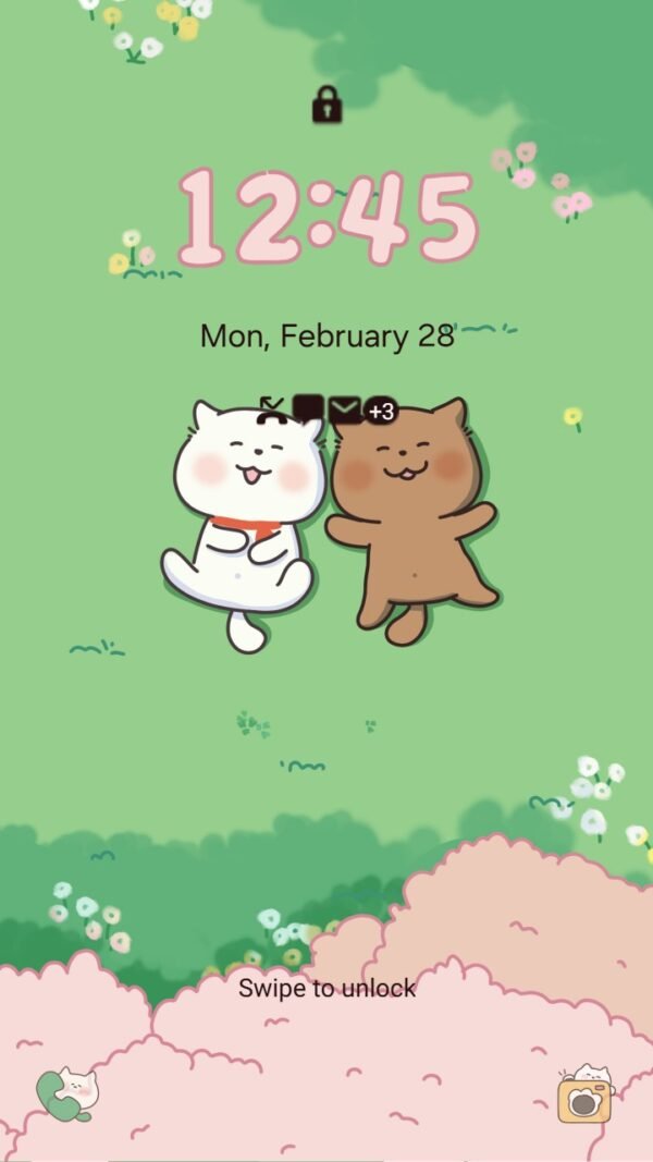 Samsung Themes: ❤️Mun❤️ Lazy Day Love ~❤️ Premium Theme cute cats cuddling in a peaceful meadow screen shot 1