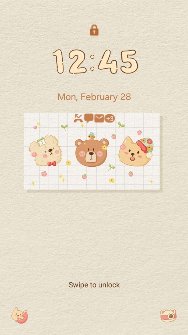 Samsung Themes: ❤️Mun❤️ Cute Trio ~❤️ Premium Theme adorable bear and cat friends theme screen shot 1
