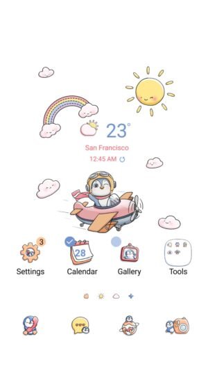 Samsung Themes: ❤️Mun❤️ Sky Penguin ~❤️ Premium Theme adorable penguin flying high in the sky screen shot 0