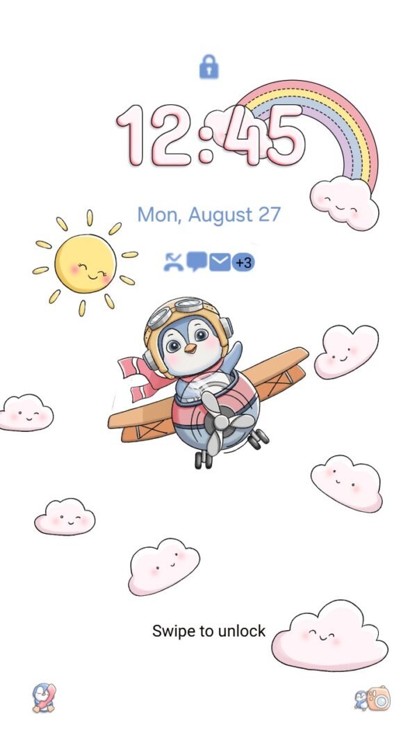 Samsung Themes: ❤️Mun❤️ Sky Penguin ~❤️ Premium Theme adorable penguin flying high in the sky screen shot 1
