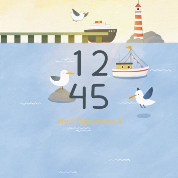 Samsung Themes: ❤️Mun❤️ Seaside Adventure ~❤️ Premium Theme a peaceful seascape with boats and seagulls screen shot 7