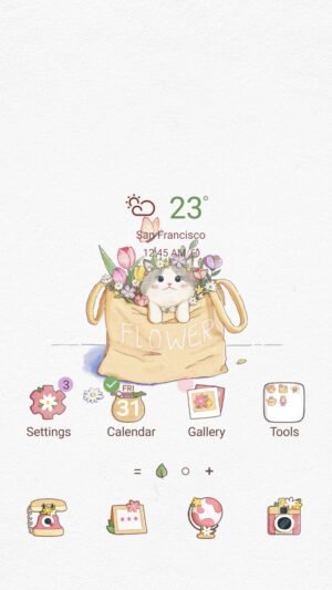Samsung Themes: ❤️Mun❤️ Flower Kitten ~❤️ Premium Theme a cute kitten in a flower-filled bag with butterfly screen shot 0
